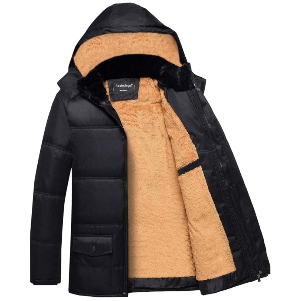 Fashciaga Men's Hooded Faux Fur Lined Quilted Winter Coat (Size: M)